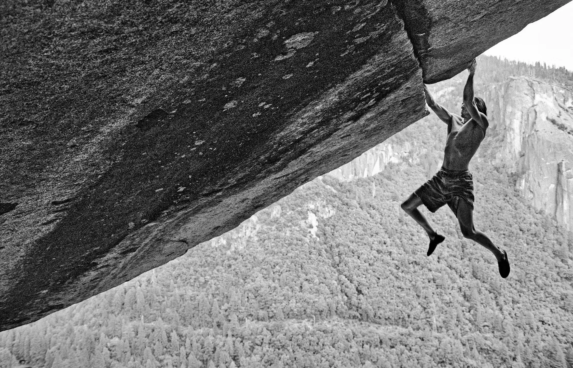 Climbing on a textured rock wall